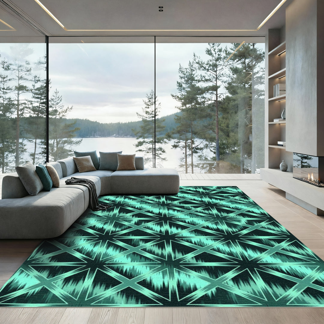 Aqua Teal Geometric Starburst Rug
