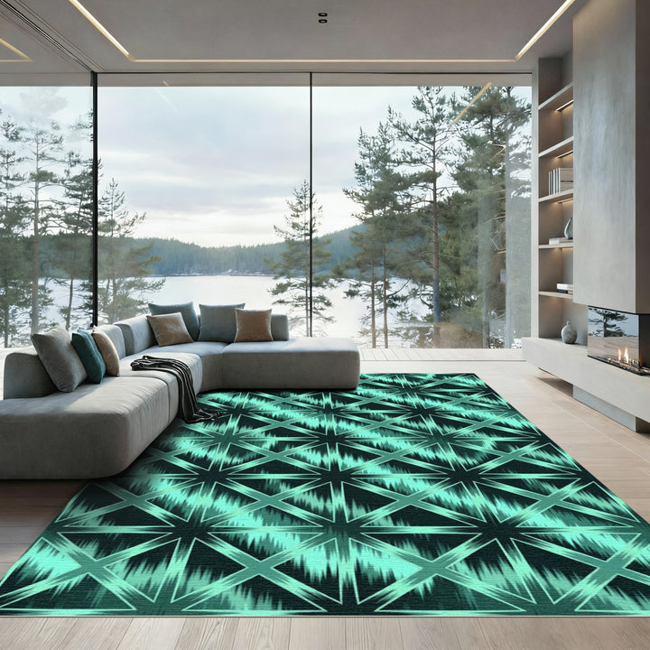 Aqua Teal Geometric Starburst Rug