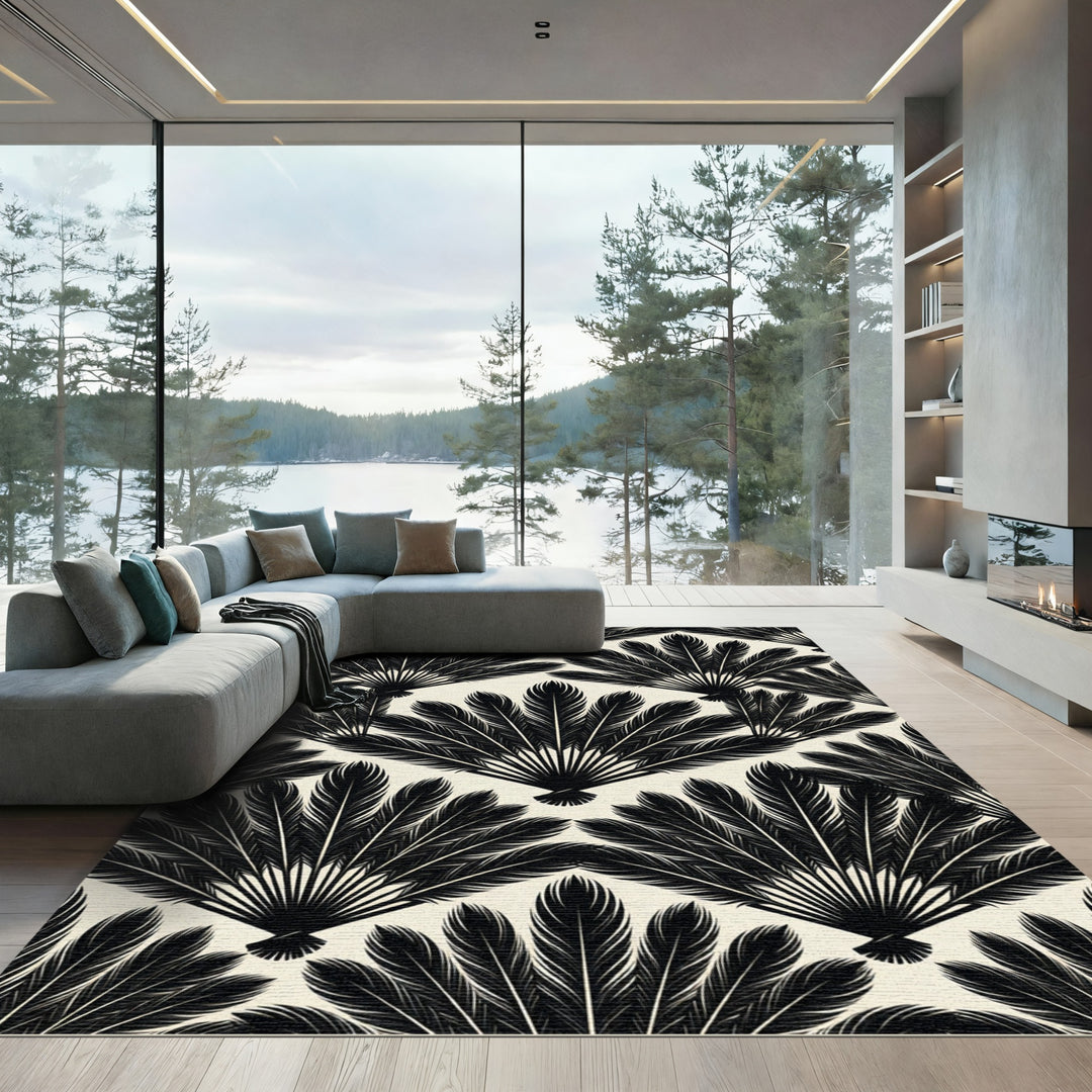 Black Feather Fan Oriental Rug