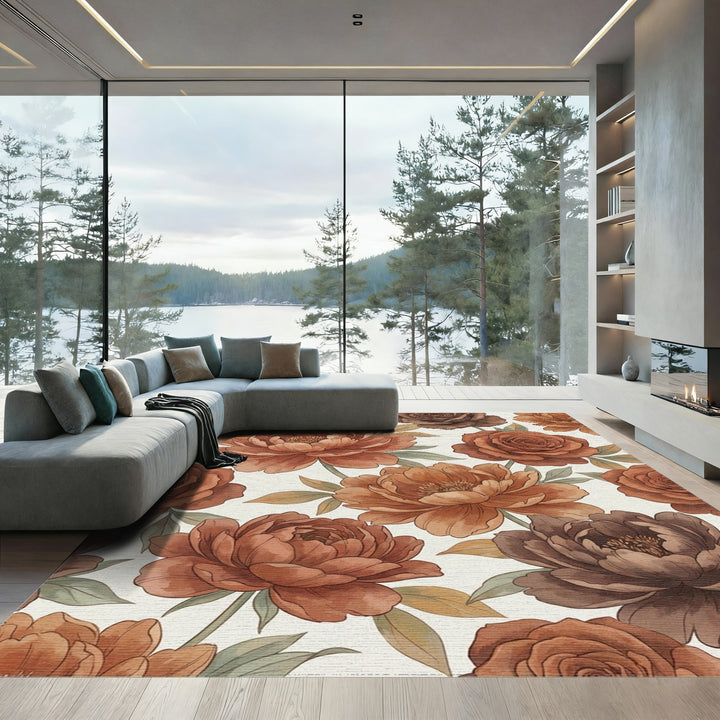Terracotta Floral Botanical Blooms Rug