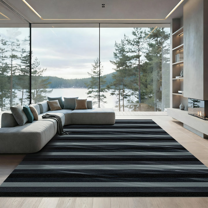 Abstract Dark Water Stripes Rug