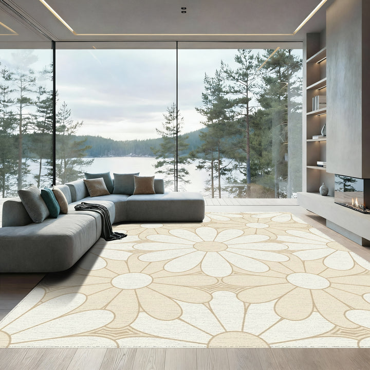 Daisy Petal Arrangement Cream Rug
