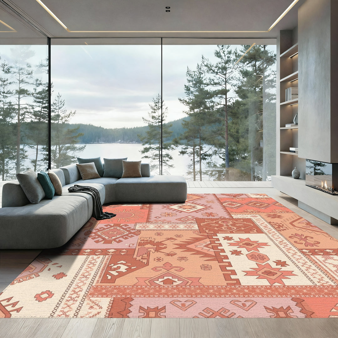 Terracotta Coral Patchwork Sunburst Rug