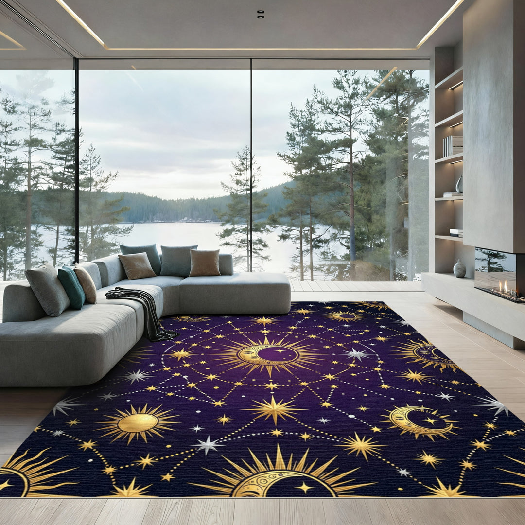 Celestial Sun Moon Starry Night Rug