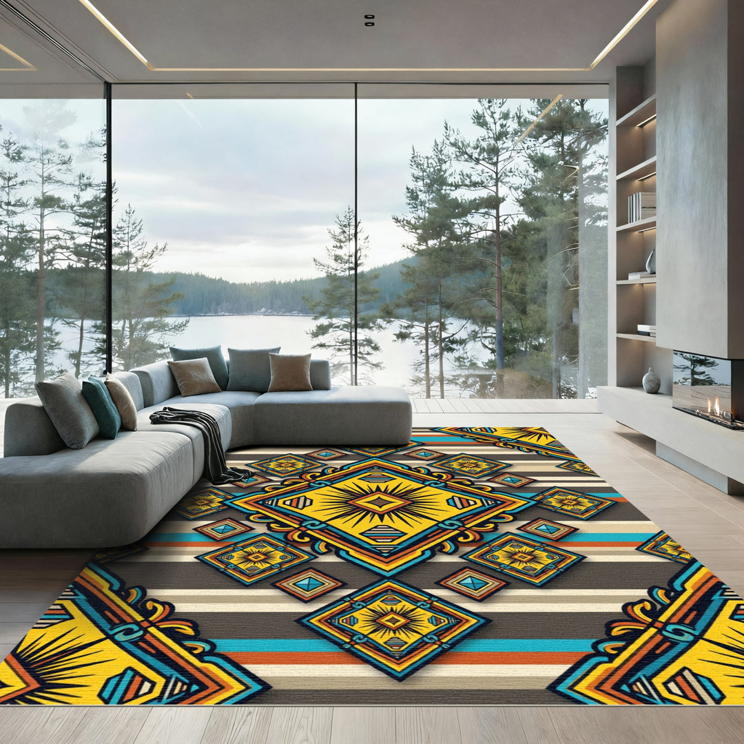 Bold Yellow Geometric Southwest Medallion Rug
