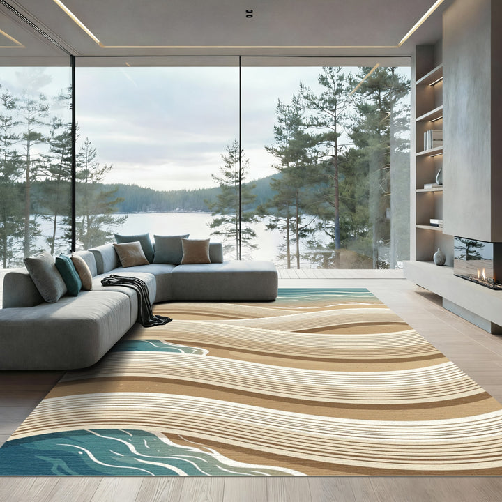 Abstract Wavy Beach Landscape Rug