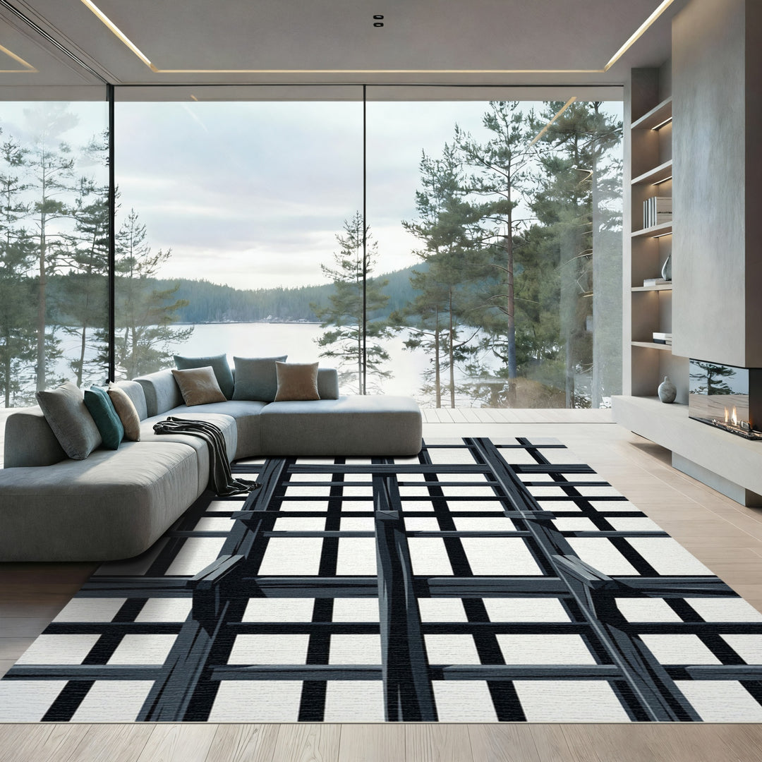 Dark Gray Wood Lattice Overlay Rug