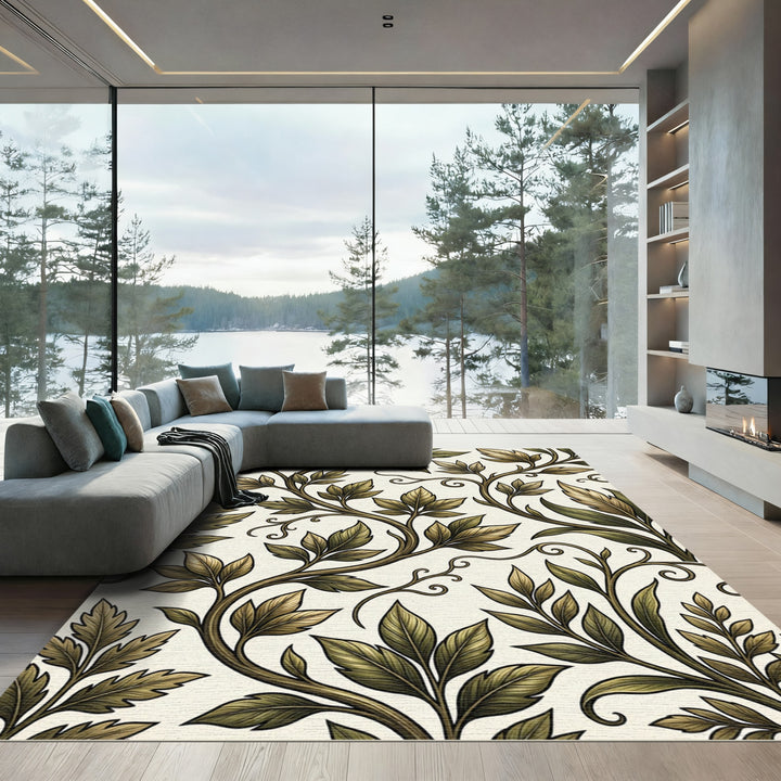 Ornate Green Foliage Vine Rug