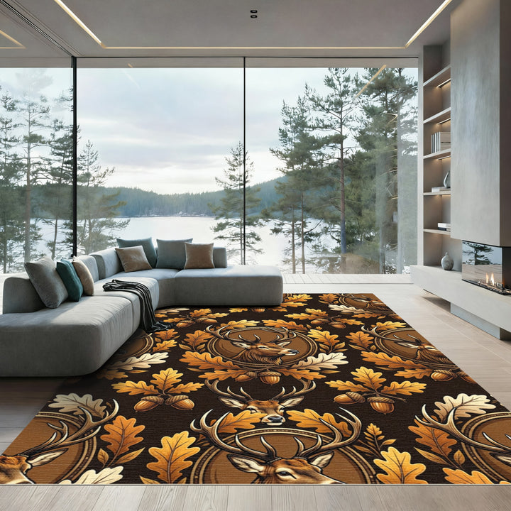Rustic Deer Oak Leaf Acorn Arrangement Rug