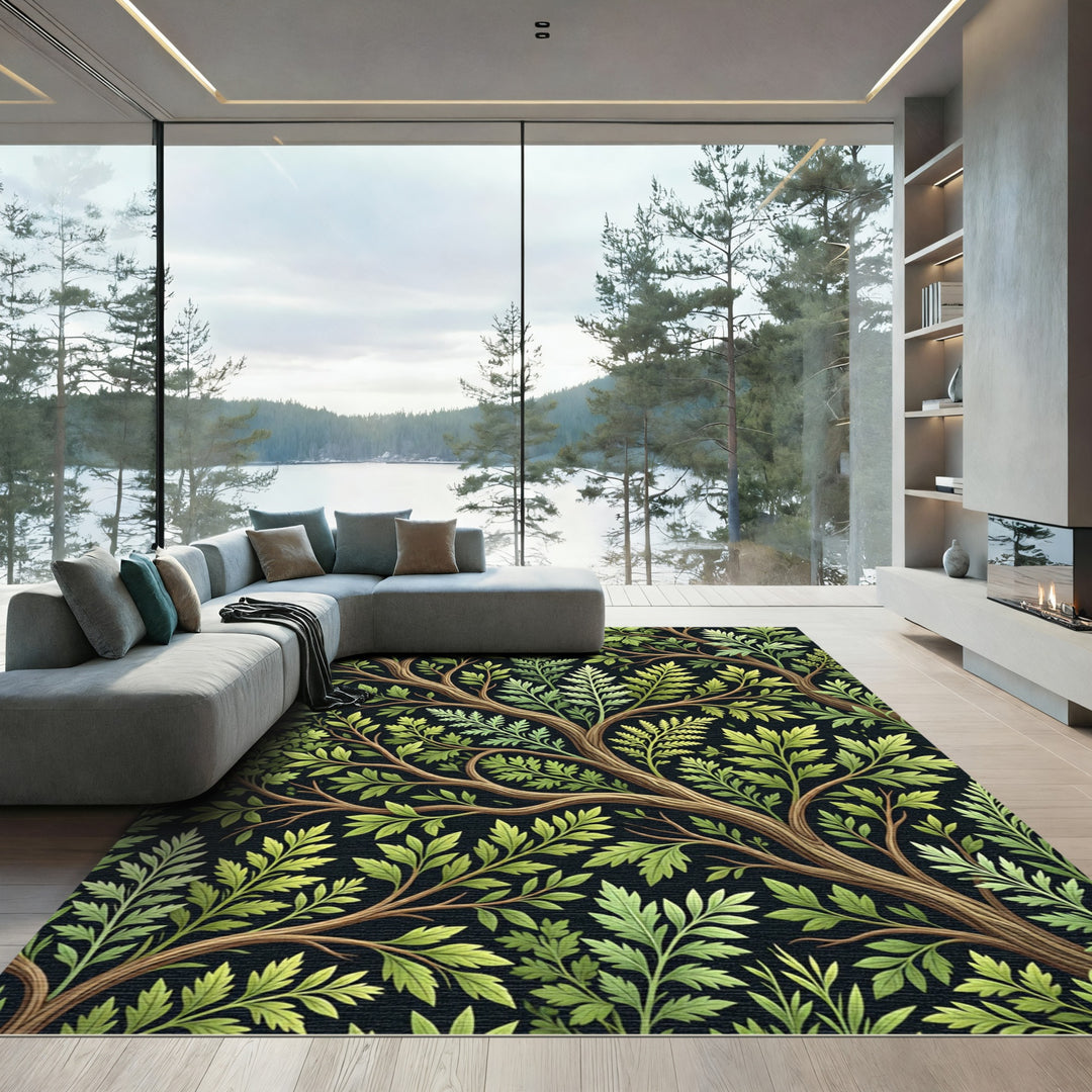 Emerald Branching Leaf Tapestry Rug