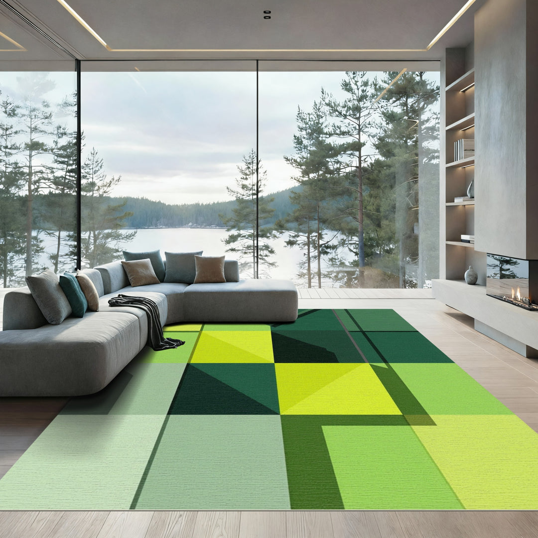 Emerald Geometric Shades Grid Rug
