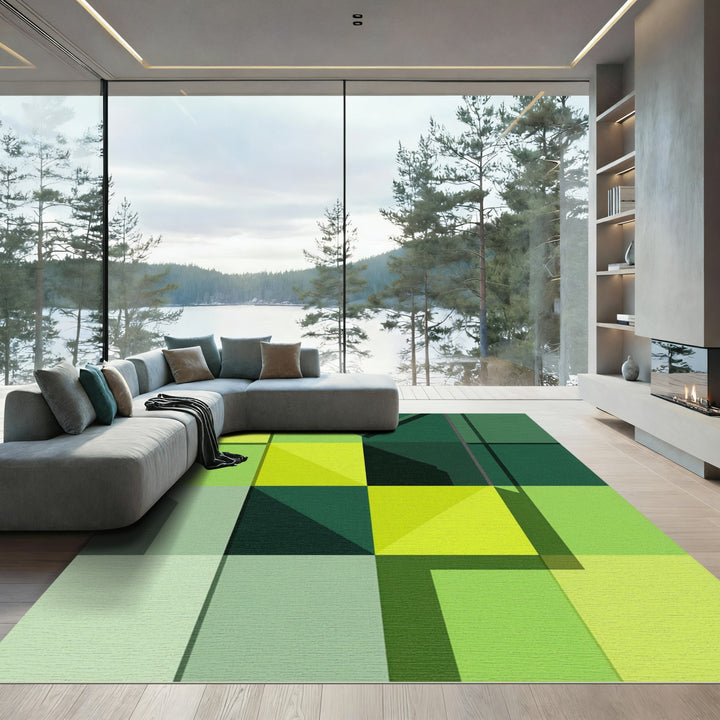 Emerald Geometric Shades Grid Rug