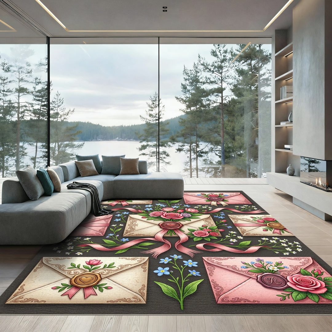 Vintage Floral Love Letter Collage Rug