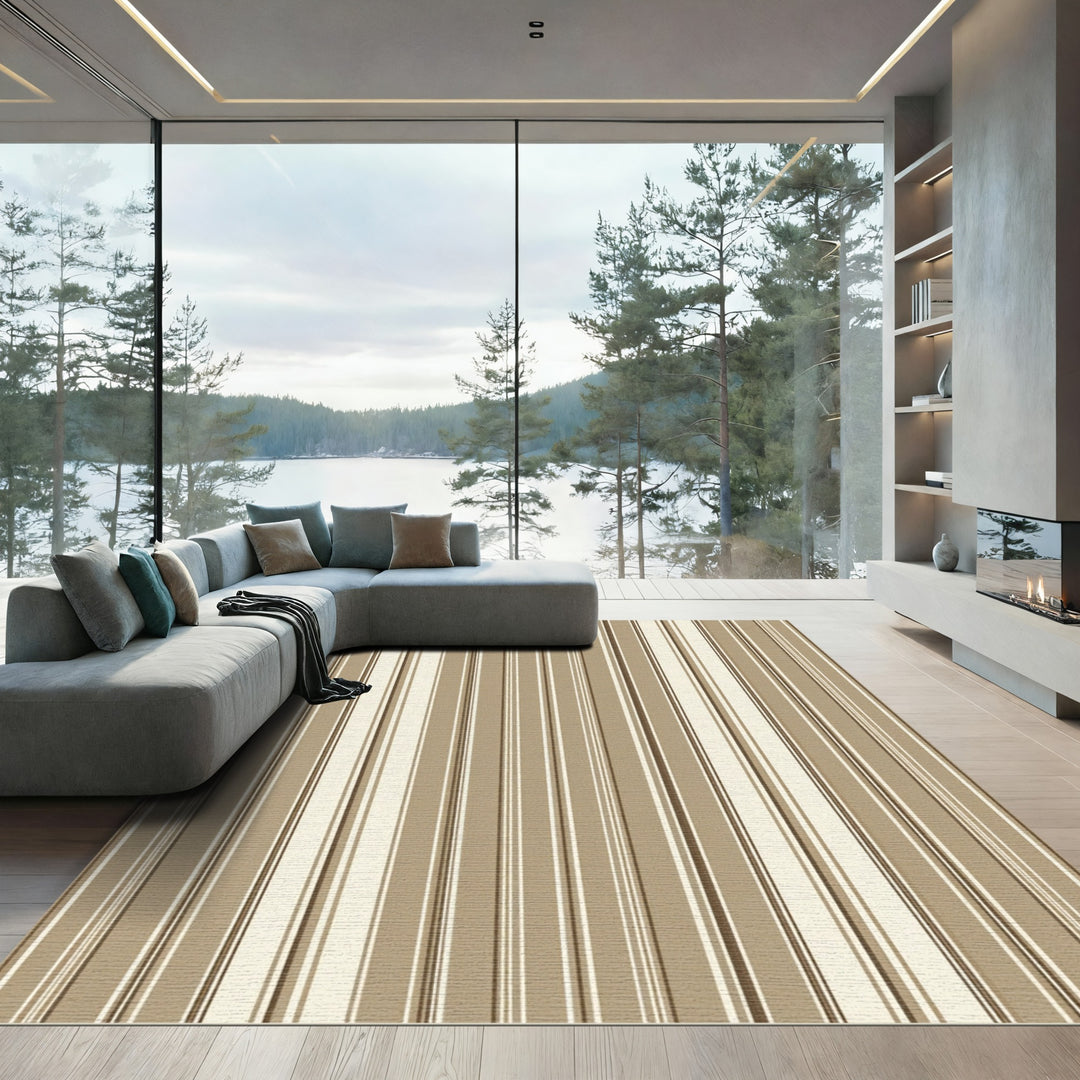 Neutral Beige Vertical Stripe Rug