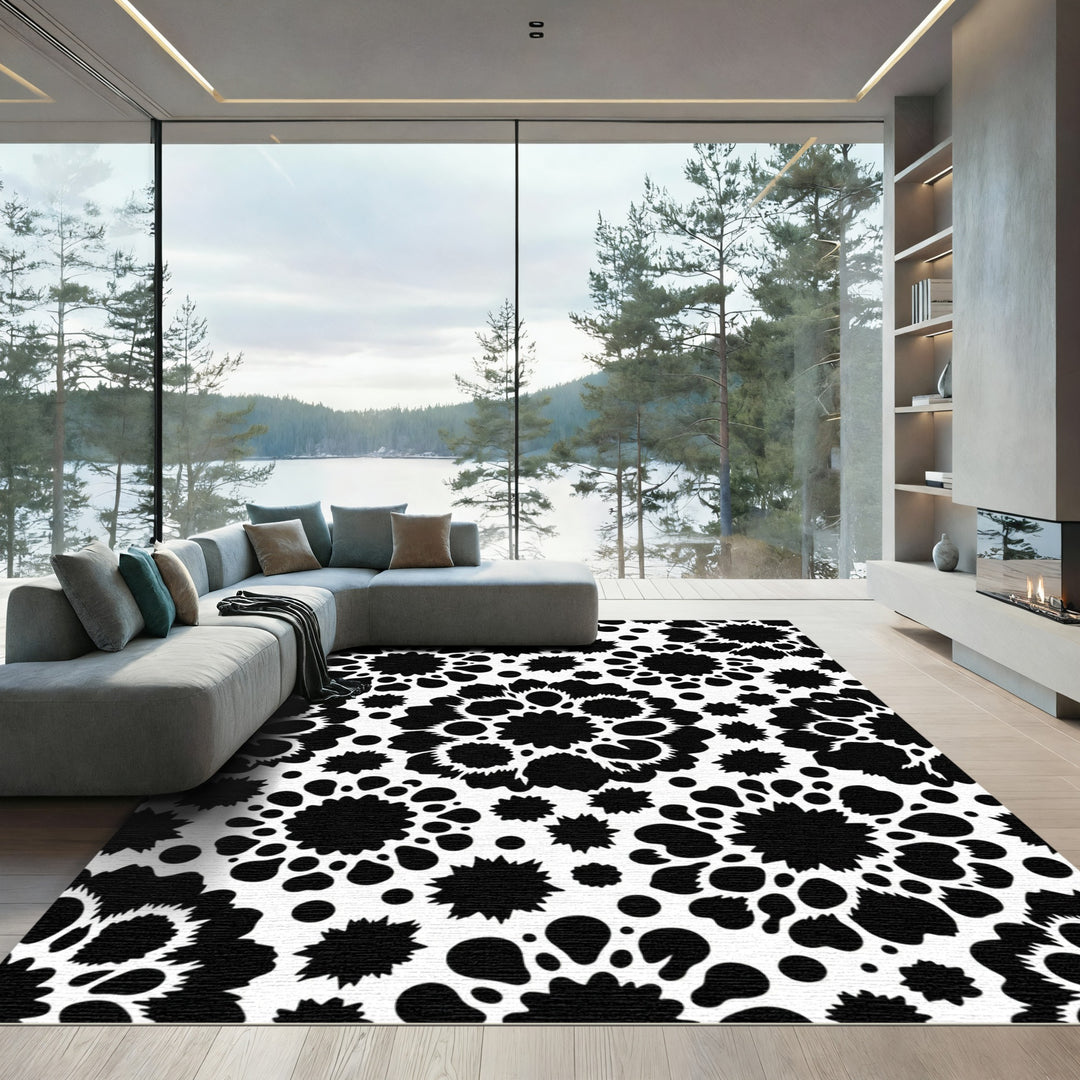 Black Sunburst Dot Abstract Rug