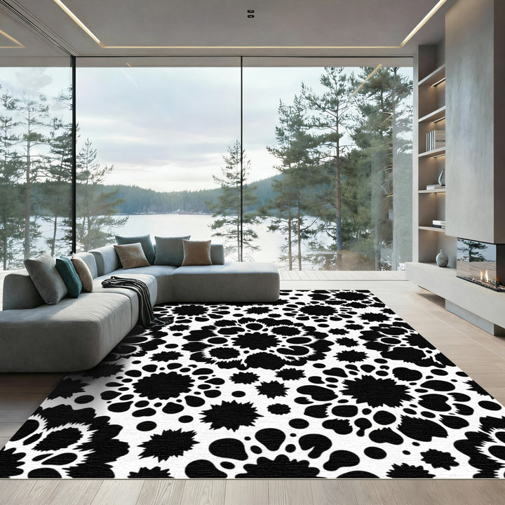 Black Sunburst Dot Abstract Rug