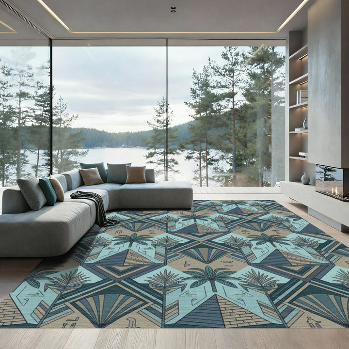 Ancient Egyptian Palm Pyramid Geometric Rug