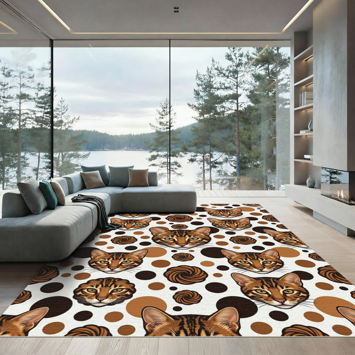 Brown Bengal Cat Face And Swirls Rug