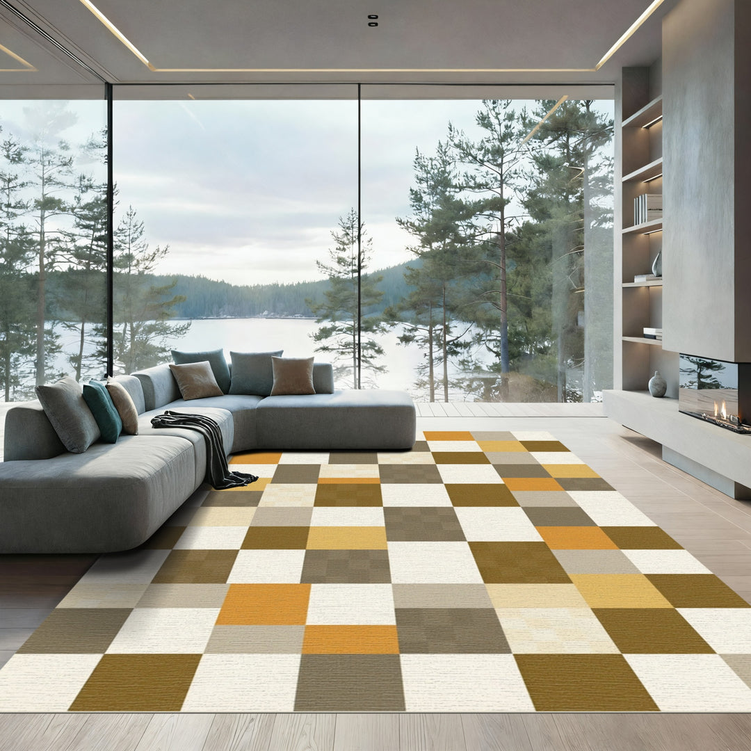 Checkerboard Earthy Tone Squares Rug