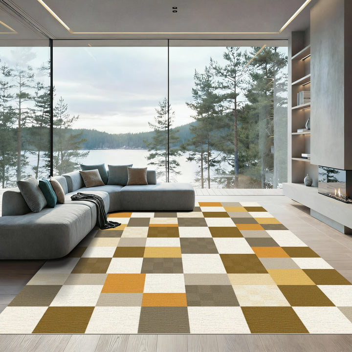 Checkerboard Earthy Tone Squares Rug
