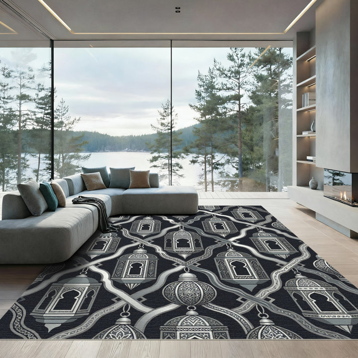 Gray Lantern Arabesque Geometric Rug