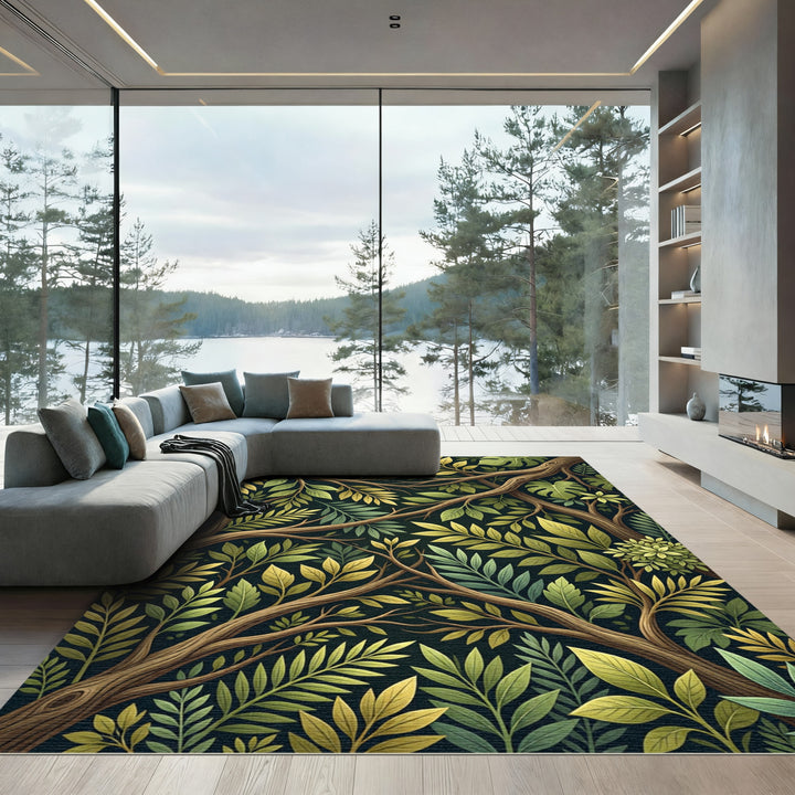 Elegant Verdant Branch Foliage Art Rug