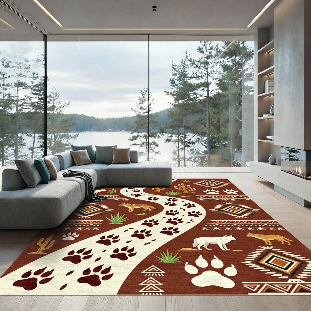 Southwestern Wolf Paw Trail Medallion Rug