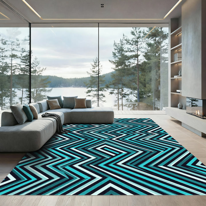 Abstract Teal Jagged Diamond Rug