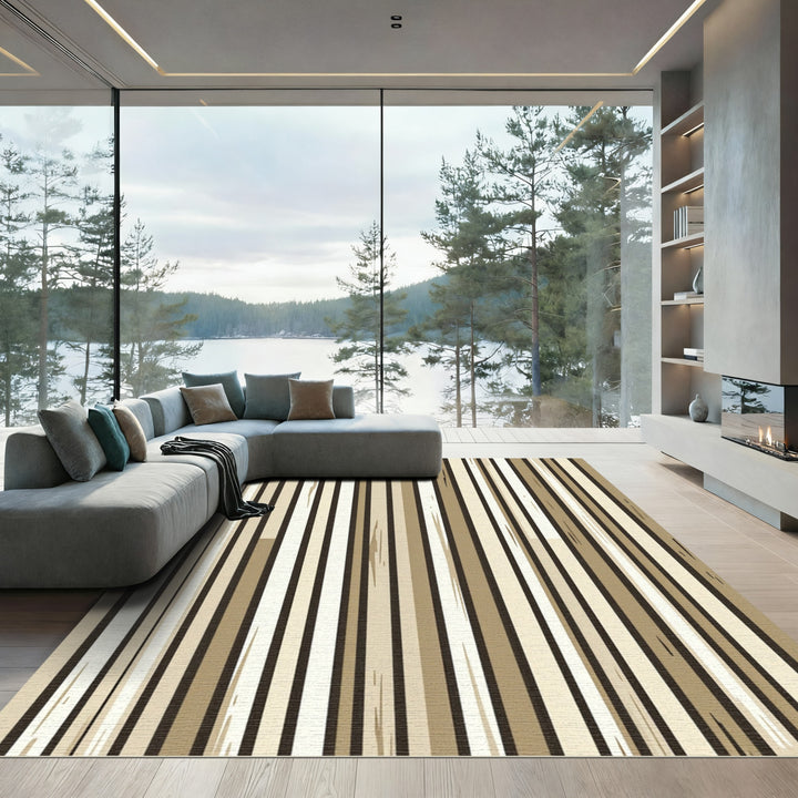 Neutral Wood Grain Vertical Stripes Rug
