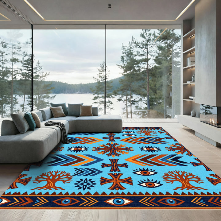 Azure Chevron Cross Tree Eye Rug