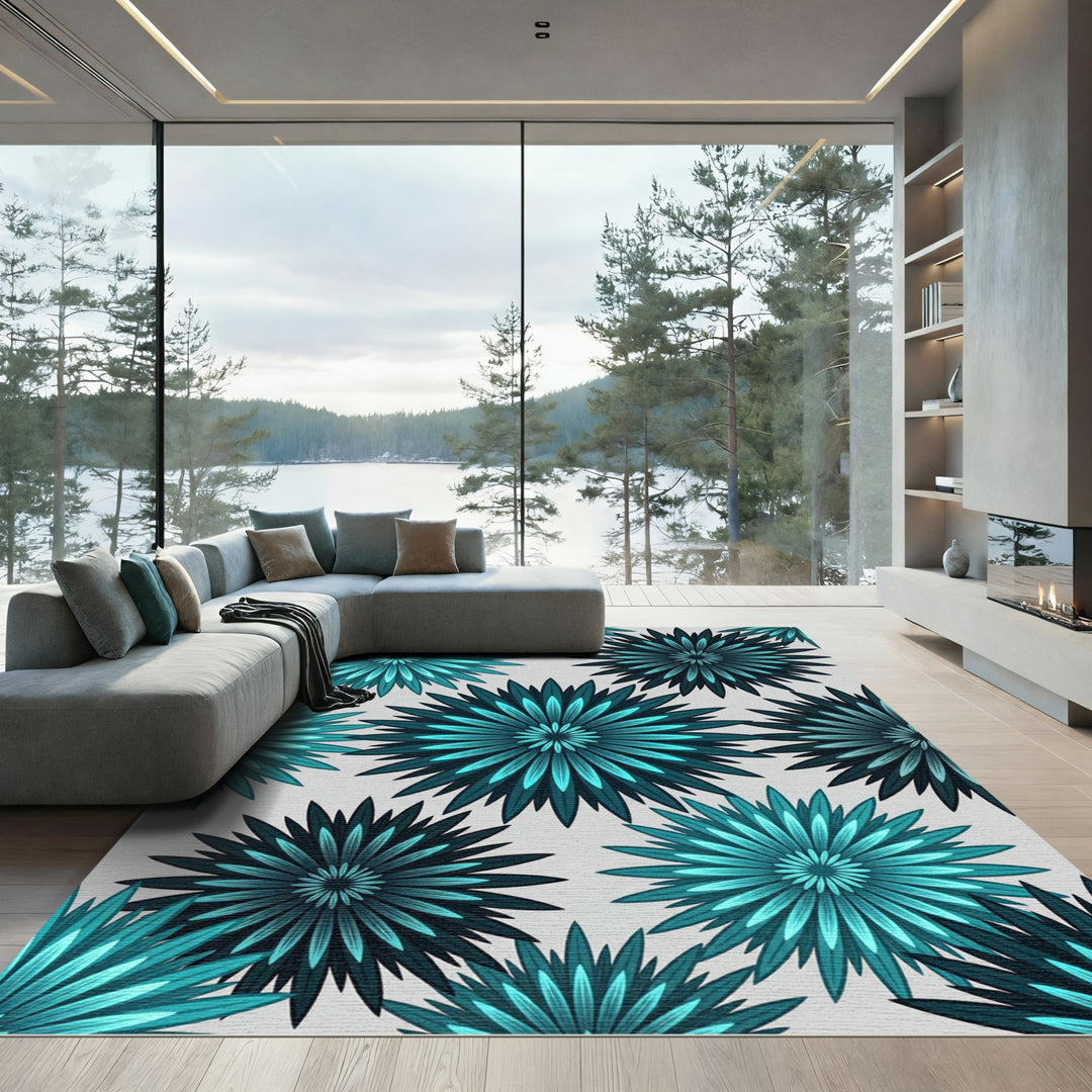 Teal Starburst Floral Rug