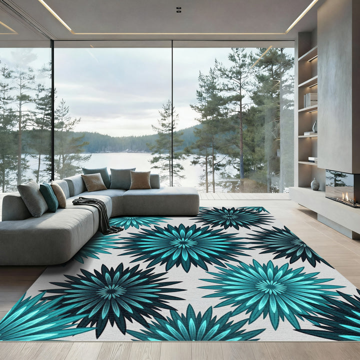Teal Starburst Floral Rug