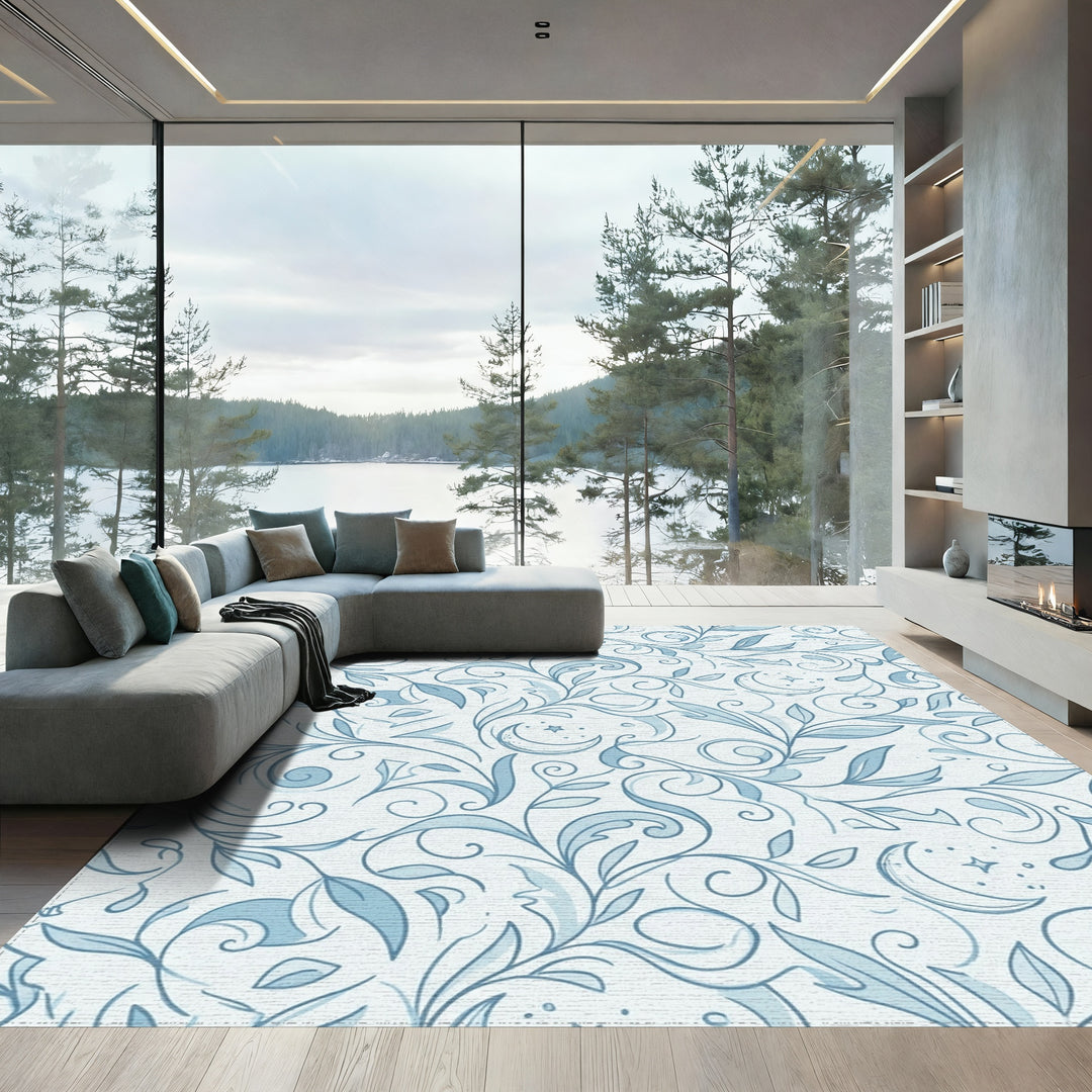 Sky Blue Crescent Moon Swirls Rug