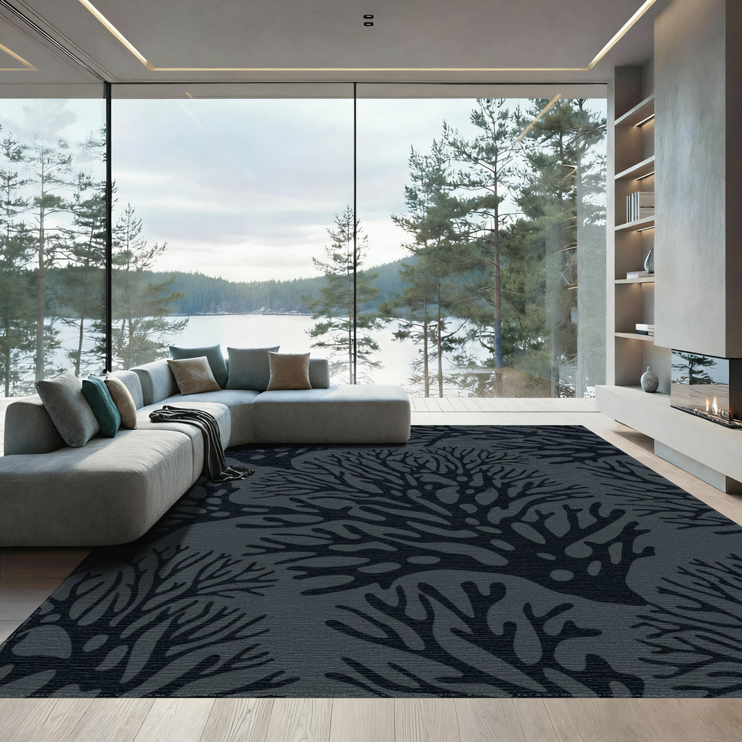 Dark Gray Branching Coral Texture Rug