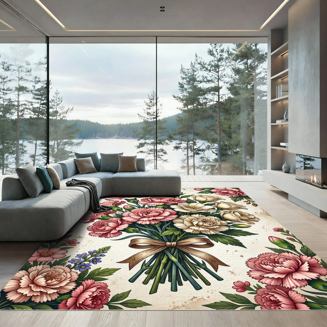 Vintage Pink Carnation Bouquet Rug