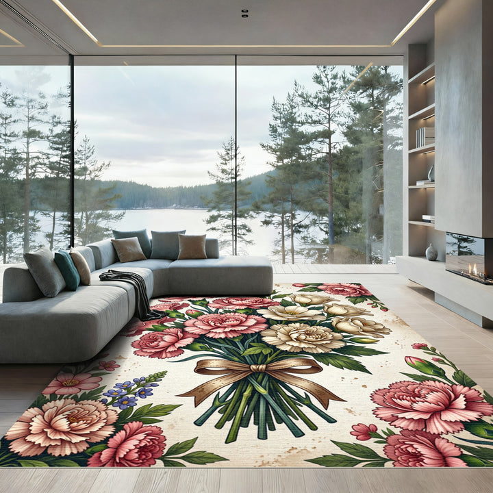 Vintage Pink Carnation Bouquet Rug