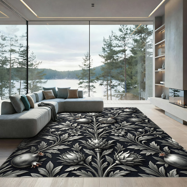 Antique Silver Pomegranate Floral Rug
