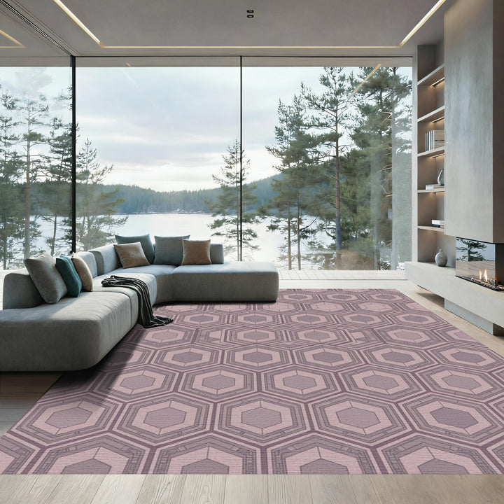 Rustic Mauve Geometric Hexagons Rug