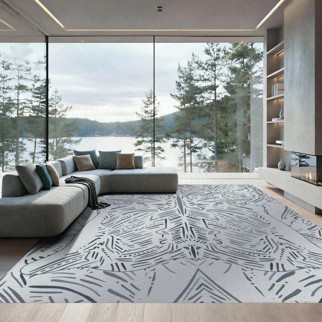 Cool Gray Abstract Tribal StrokesRug Rug