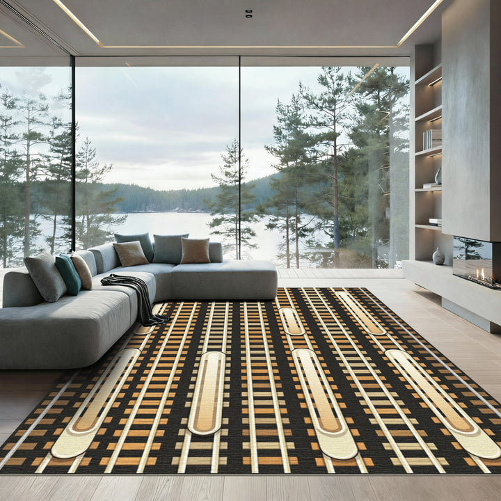 Golden Wood Grain Abstract Rug