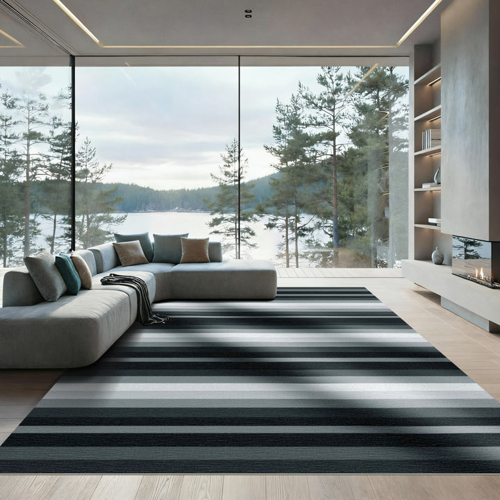Linear Gradient Stripes Grey Rug