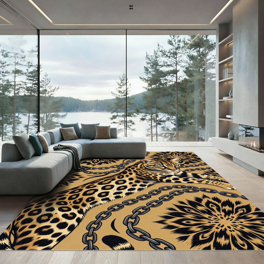Ocelot Chains Floral Gold Rug
