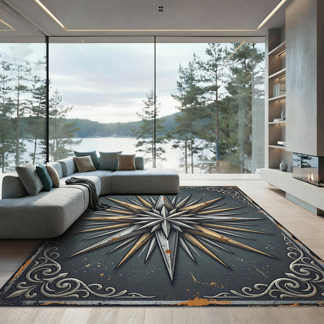 Ornate Golden Starburst Rug