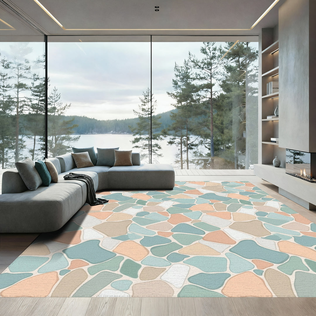 Soft Pastel Irregular Stone Mosaic Rug