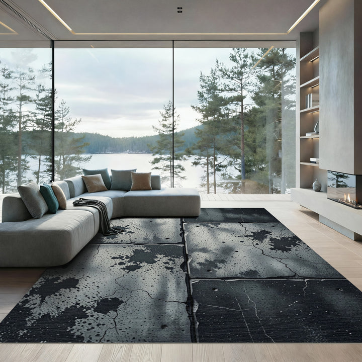Grayscale Concrete Splatter Grunge Rug