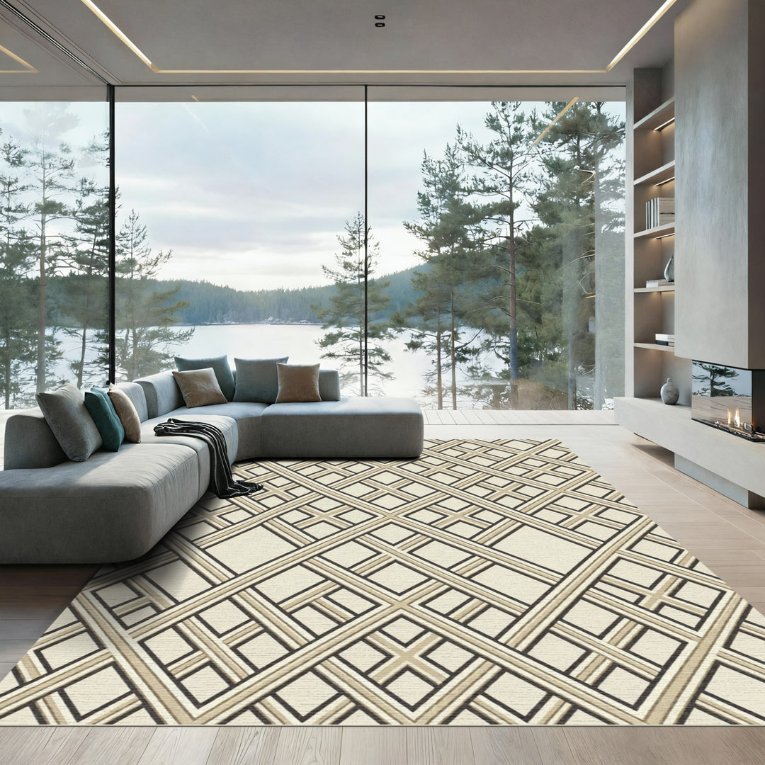 Geometric Lattice Sepia Diamonds Rug