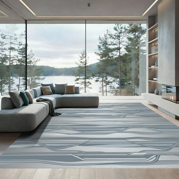 Modern Gray Ribbons Wave Rug