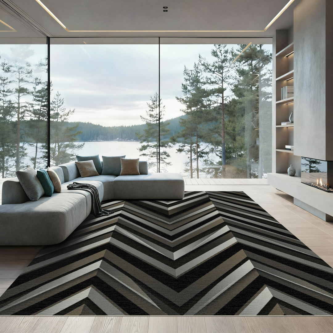 Monochromatic Chevron Zigzag Stripes Rug