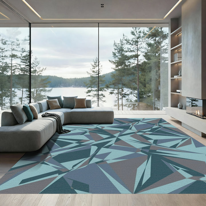 Cool Blue Geometric Facet Rug
