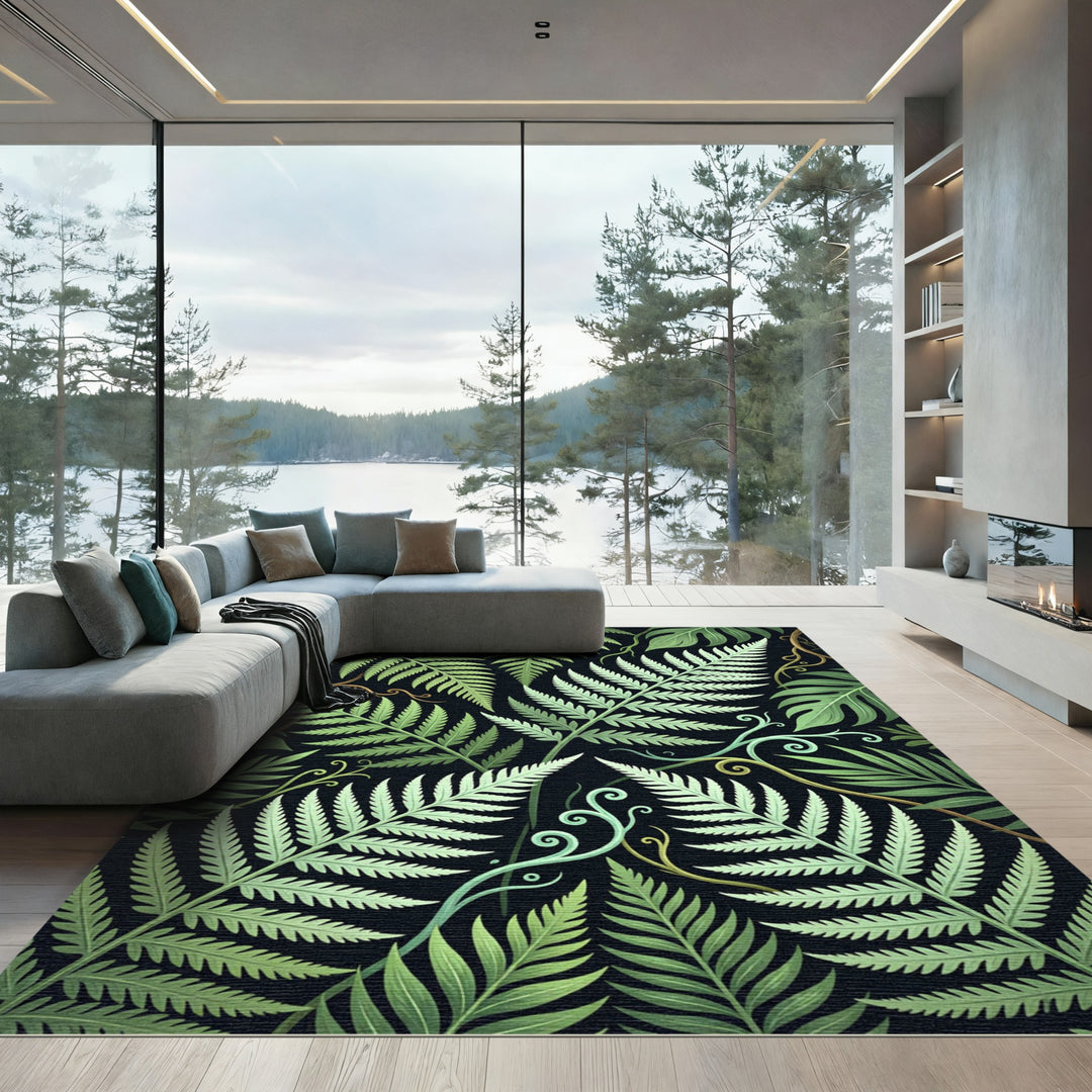 Lush Green Fern Forest Pattern Rug